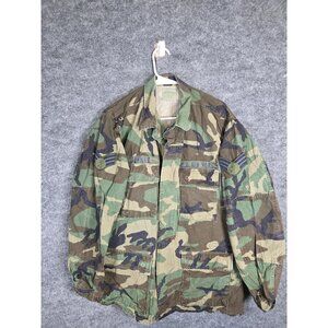VINTAGE US Air Force Jacket Mens Medium Long Woodland Camo BDU Coat Ripstop 90s